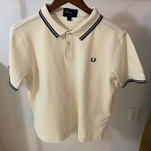 Fred Perry Cream Polo with Navy & Purple Stripes